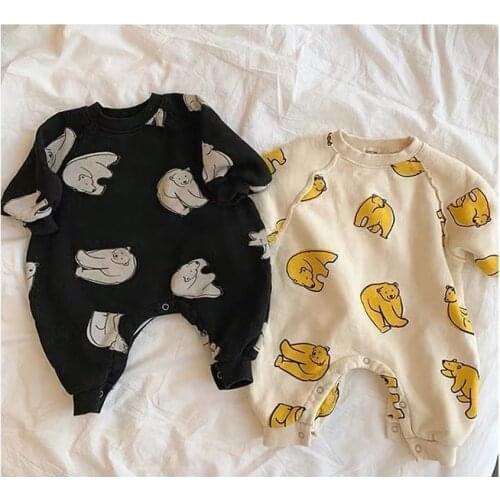Korean Boys' And Girls' Happy Clothes 2020 Spring New Baby Clothes Newborn Bear Printed Long Sleeve Sweatershirt Rompers