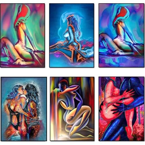 Sexy Woman & Men Nude Body Canvas Painting Modern Color Abstract Lover Sex Posters Wall Art Picture For Hotel Bedroom Home Decor