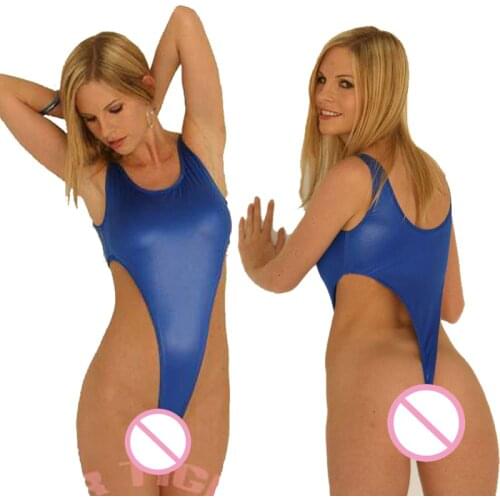 Sexy Women Shiny High Cut One Piece Swimwear Backless Bodysuit Womens Thong Body Suit Sexy Love Dance Wear Plus Size FX40