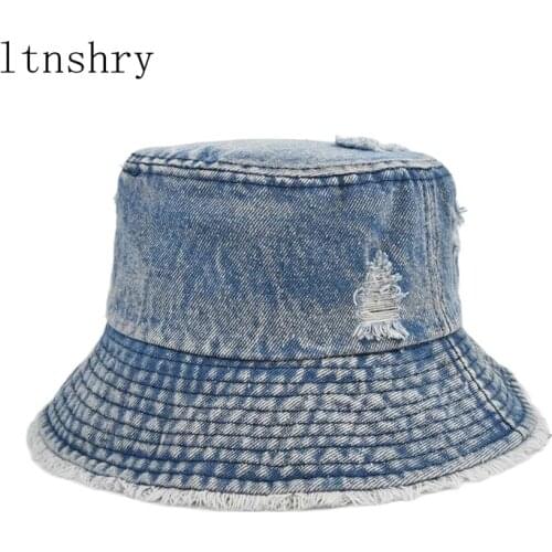 2021 new Washed Denim Dome Top Sun Bucket Hats Panama Women Summer Caps Wide Brim Foldable Outdoor Travel Anti-UV Beach Bonnet