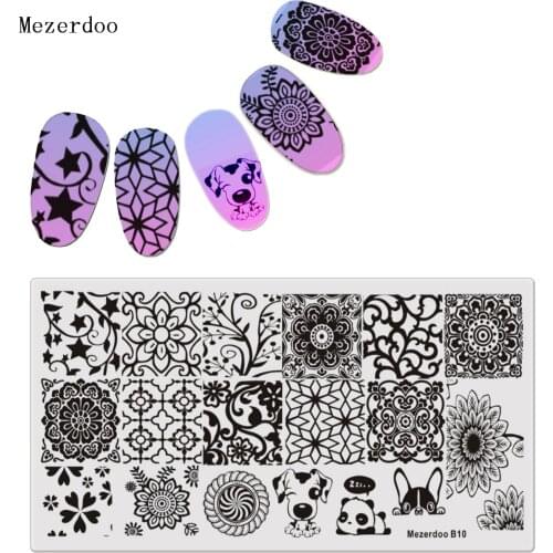 Sleeping Puppy Flowers Pattern Nail Stamping Plates Image Konad Stamping Printing Nail Art Template DIY Manicure Stamp Tools B10