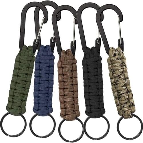 Tactical Paracord Keychain With Carabiner Military Braided Lanyard Utility EDC Survival Tool For Keys Knife Outdoor Camping Gear