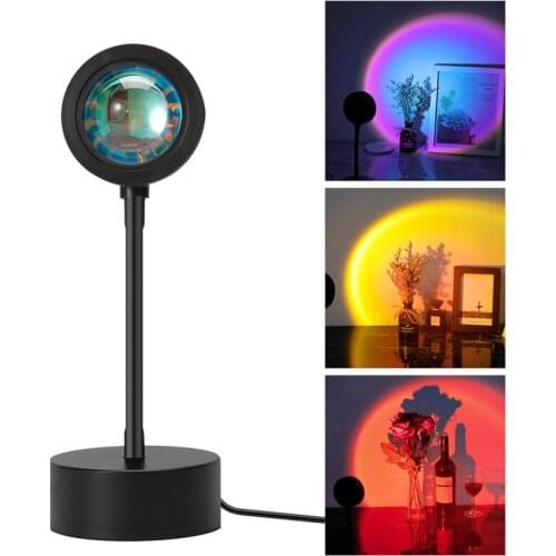 USB Rainbow Sunset Red Projector Led Night Light Sun Projection Desk Lamp for Bedroom Bar Coffee Store Wall Decoration Lighting
