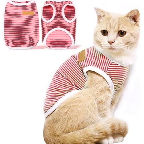 Spring/Summer Pet Cat Clothes Classic Kitty Kitten Clothes For Cats Cotton Striped Vest T-shirt Cats Shirts Dogs Pets Clothing