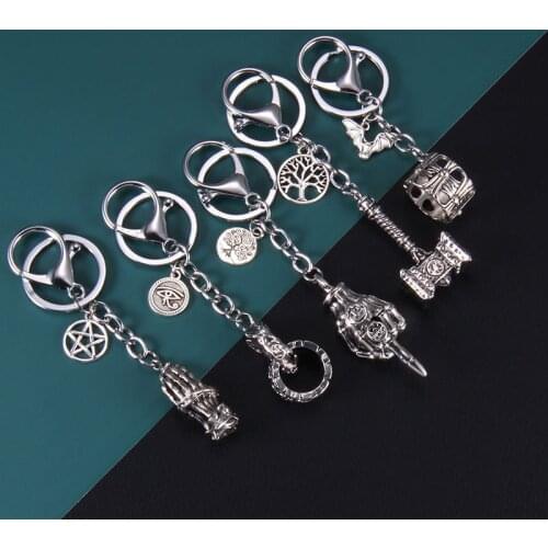 WANGAIYAO new punk middle finger naming diamond hammer pendant accessories trendy hip-hop personality cross wolf head ring keych