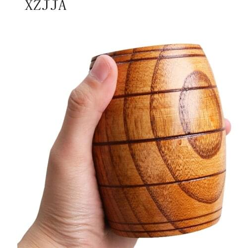 XZJJA Barrel Shape Natural Wooden Cup Kitchen Bar Accessories Tea Coffee Drinking Wood Cups Breakfast Milk Beer Wine Tumblers