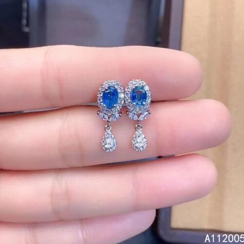 KJJEAXCMY Fine Jewelry 925 sterling silver inlaid natural gemstone sapphire female earrings Ear studs exquisite support test