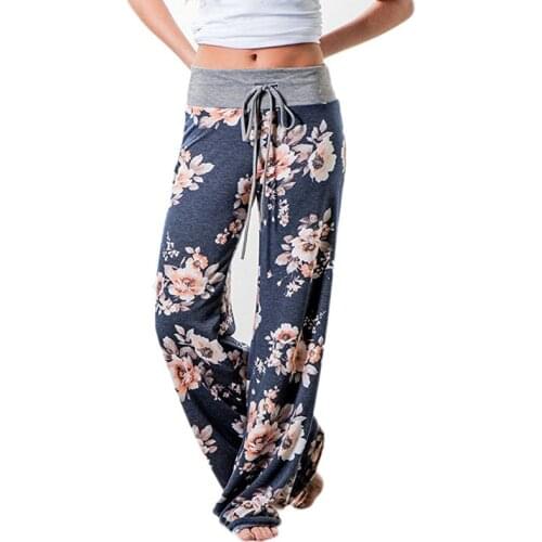 Women Thin Wide Leg Pants Floral Printed Pattern Loose Spring Summer