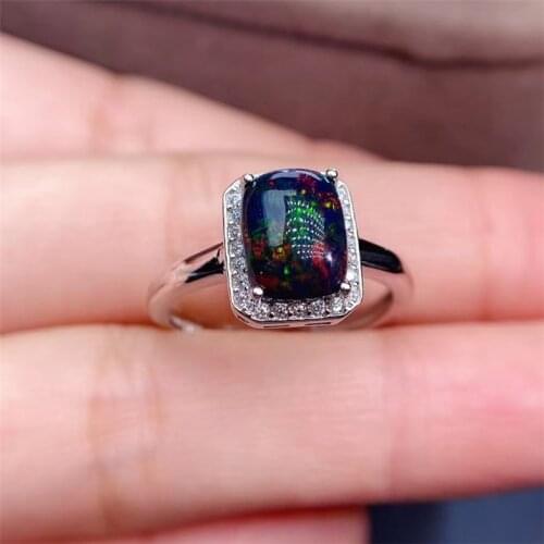 Natural Black Opal Gemstone Ring Suits for Women Real 925 Sterling Silver Fine Jewelry