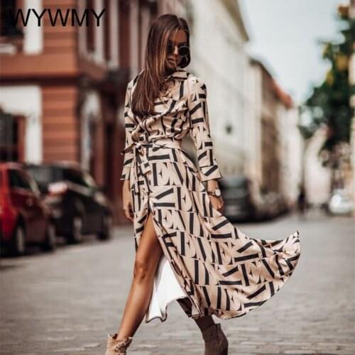 Sexy Women Dress Polka Dot Print Long Sleeve Elegant Letter Shirt Office Dress Belted Casual Floral Boho Long Maxi Dress Vestido