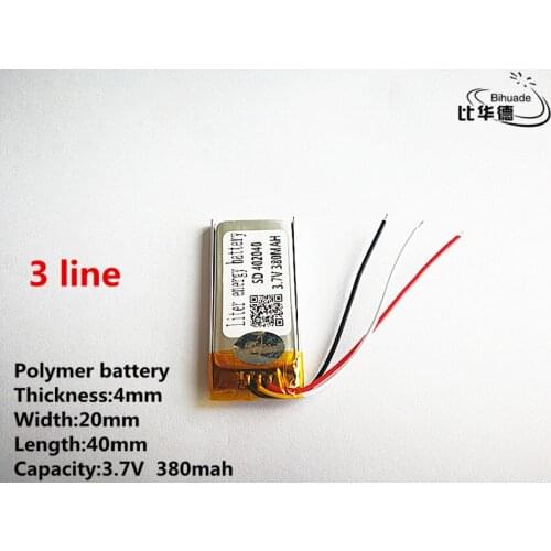 10pcs/lot 3 line Good Qulity 3.7V,380mAH,402040 Polymer lithium ion / Li-ion battery for TOY,POWER BANK,GPS,mp3,mp4