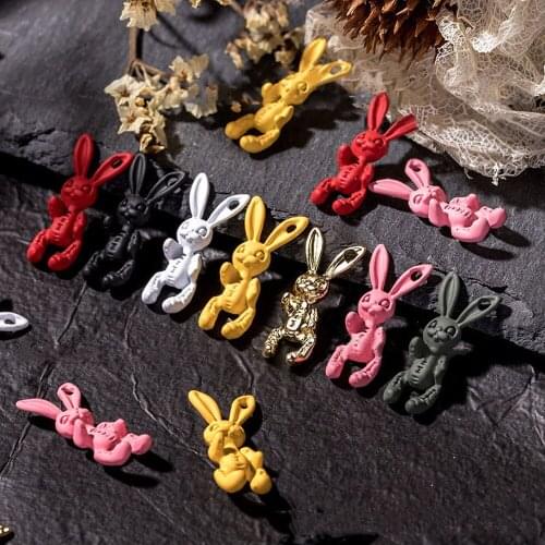 5pcs/lot 20*9mm Rabbit Nail Art Decorations 7 Colors Nail Charms Cute Sweet Skeleton Bunny Metal Spray Matte Accessories WS#12