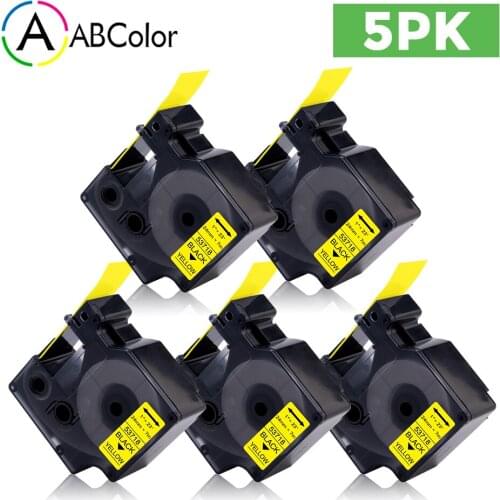 5PK 24mm Tape For Dymo D1 Label Tape 53718 Black on Yellow Tape Cassette 53718 Printer Ribbon For DYMO LabelManager 400 450