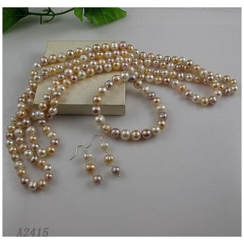 White Pink Purple Round Freshwater Cultured Long Pearl Necklace For Girl Real Pearl Necklace Bracelet Earrings Jewelry Set