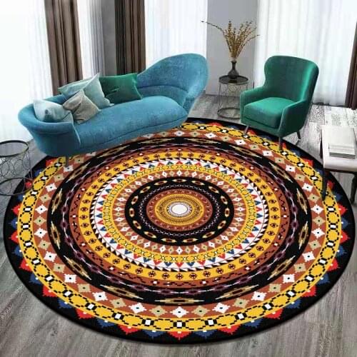 Bohemian Retro Mandala Flower Ethnic Style Living Room Bedroom Hanging Basket Chair Non-slip Round Mat Carpet