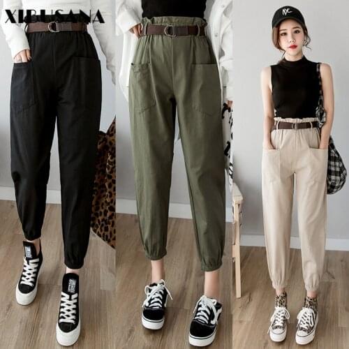 Women pants 2020 spring summer fashion female solid high waist loose harem pant pencil trousers casual cargo pants streetwear
