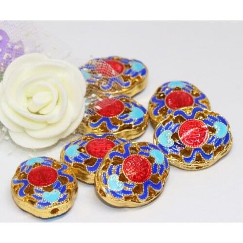 Fashion 18 shape gold-color cloisonne enamel 5pcs butterfly round flower carved pendant accessories spacer beads findings B2391