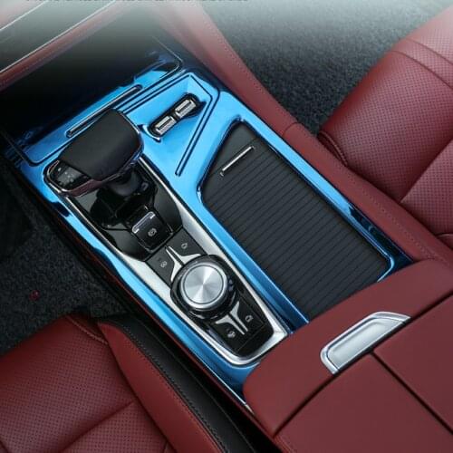 Stainless Steel Blue Carbon Fibre Silver Center Console Gear Decorated Frame For Changan CS75 Plus CAA428