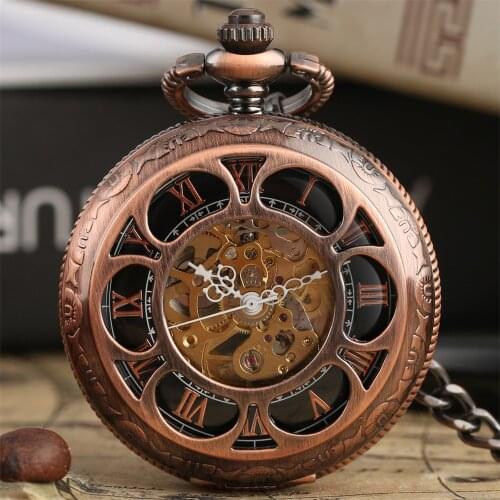 Rose Gold/Black Pumpkin Flower Hollow Mechanical Pocket Watch Roman Numerals Display Luxury Pendant Pocket Clock Gift with Chain