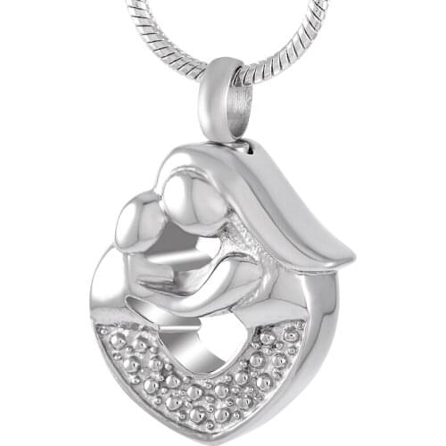 IJD8659 MEMORY HOUSE Jewelry Heart Urn Necklace Cremation Memorial Keepsake Stainless Steel Pendant - Mother Hug Baby&Child