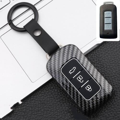 Carbon car key case cover set fob for MITSUBISHI OUTLANDER Lancer EX ASX colt Grandis Pajero sport Remote key protection Key bag