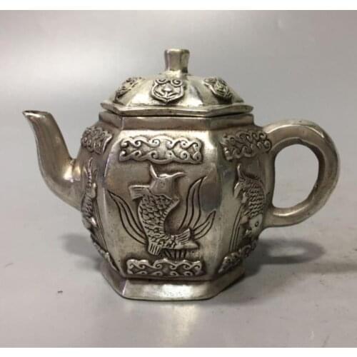 China White copper small fish teapot crafts statue