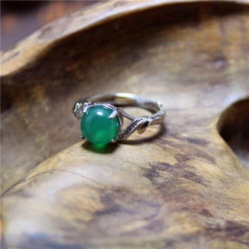 Liemjee Green Agate Hollow Ring Personality Fashion Punk Party Jewelry For Women Feature Concise Namour Charm Gift All Season