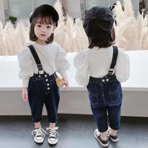 Girls' set autumn overalls spring and autumn new style Korean baby girl denim overalls