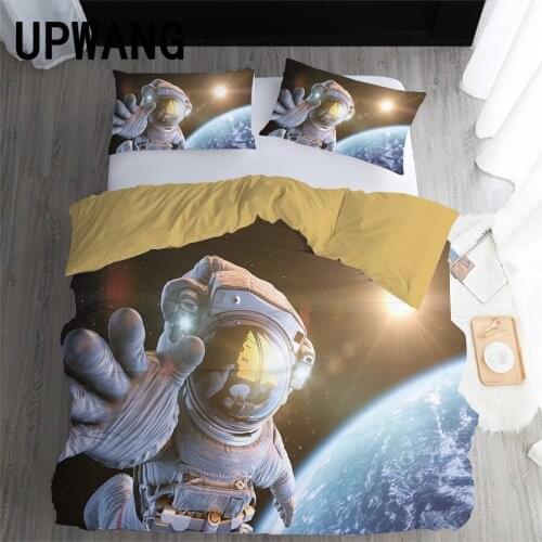 UPWANG 3D Bedding Set Space Astronaut Printed Duvet/Quilt Cover Set Bedcloth with Pillowcase Bed Set Home Textiles