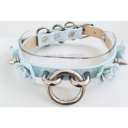 Cool 100% Handmade Harajuku Leather Clear Layered Choker Necklace, Punk Rock Round Flower Collar Necklace Jewelry