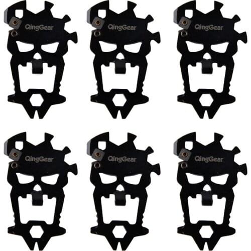 6PCS QingGear 12 in 1 Skull Shape Multifunctional Pocket Tool Wallet Tool Wrenches Opener Sharper Cutter Puller Screwdriver