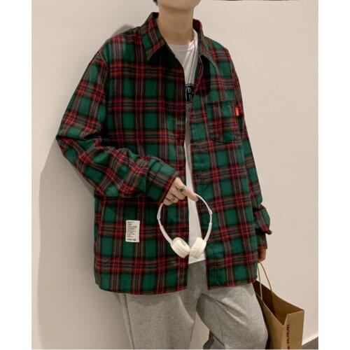 2021 Mens Casual Lattice Printing Casual Loose Long Sleeve Shirts Fashion Trend Camisa Masculina Streetwear Clothes Shirt M-5XL