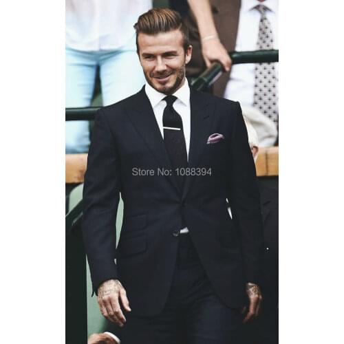 2016 New Mens Suit Style 2 Buttons Peak Lapel Black Wedding Groom Tuxedos For Men Groomsman Best Man Suit Jacket+Pants+Tie