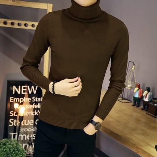 2021 brand Slim Solid Color Turtleneck Sweater Mens Winter Long Sleeve Warm Knit Sweater Classic Solid Casual Bottoming Shirt
