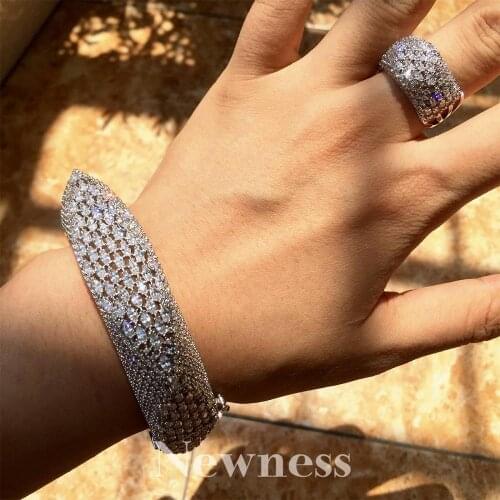 Newness Luxury Geometric Cubic Zircon racelet Bangle Finger Rings Women Party Wedding Jewelry