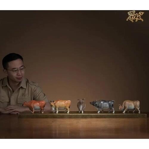 HUGE 2021 home Company thriving business Money Drawing GOOD LUCK Asia Royal 5 bulls WU FU Lin Meng BRASS Sculpture lucky statue