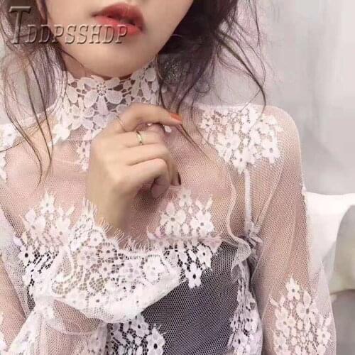2019 Autumn Winter Lace Women Bottoming Blouse Casual Fashion Black White Female Blouses