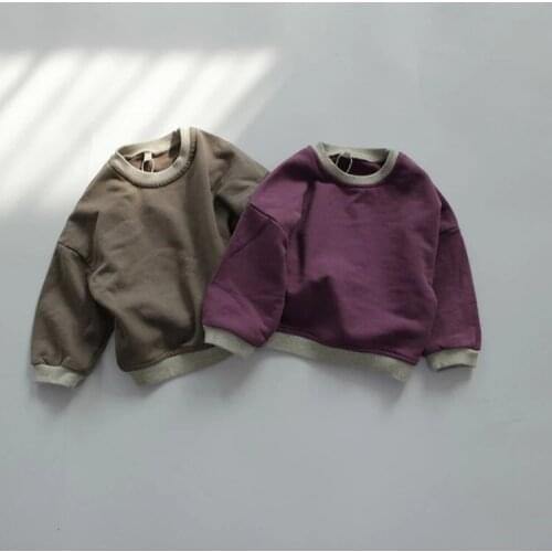 Autumn Boys Children Kids Sweater Korean Board Small Sweater Contrast Color Round Neck Solid Color Pure Cotton Pullover Sweater