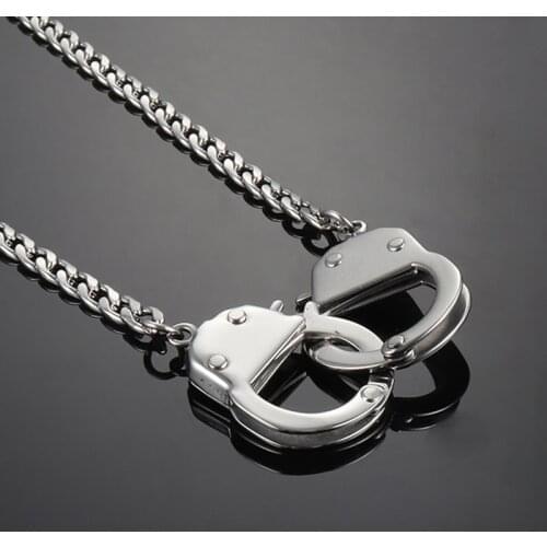 Handcuffs Steel color necklace mens stainless steel gold chains Handcuffs pendants male fashion jewelry the neck Hip hop custom