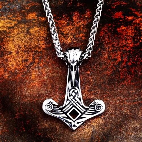 Beier 316L STAINLESS STEEL Nordic Vikings Vegvisir and Ravenhead Skull Amulet Pendant Necklace Original Jewelry Talisman LP317