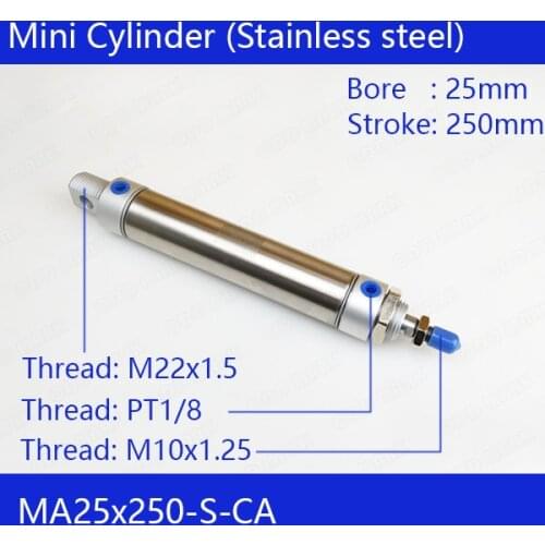 MA25X250-S-CA Pneumatic Stainless Air Cylinder 25MM Bore 250MM Stroke MA25*250 Double Action Mini Round Cylinders