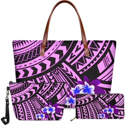 Polynesian Elephant Turtle Ladies 3pcs/set Handbag Large Capacity Sac Main Femme Women Shoulder Bag Marshall Islands Hibiscus