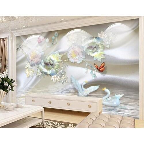 CJSIR Custom Photo Wallpaper Mural 3d Luxury European Silk Pearl Flower Swan TV Background Wall Papel De Parede 3d Decors
