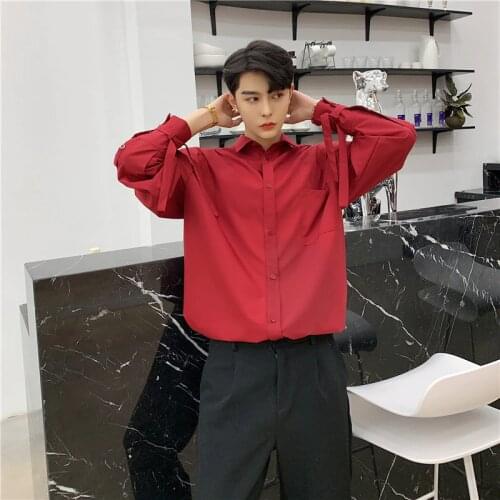 MIXCUBIC 2020 spring summer British style retro solid color shirts men casual loose Asymmetric length shirts for men,size M-XXL