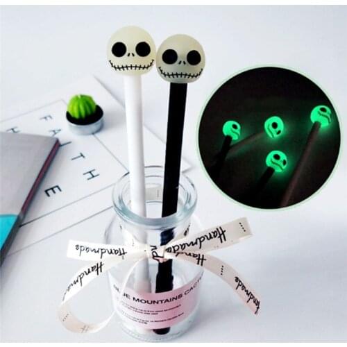 1Pcs Novelty Noctilucent Skull Gel Pens 0.5mm Black Ink Writing Pen School Office Supply Stationery Halloween Gift