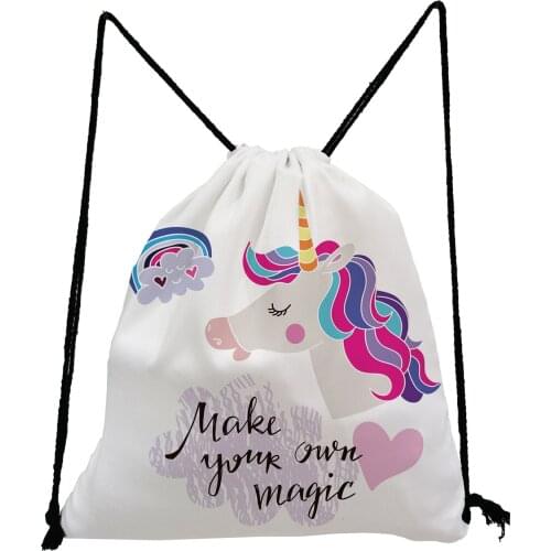 Unicorn Letter Print Drawstring Bags Casual Unisex Childrens Backpack Eco Practical Travel Bag High Capacity Shoe Bag to School