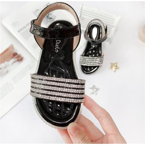 Summer Big Girls Sandals Party Wedding Shoes Rhinestones Crystal Single Princess Roman Shoes For Children Girl 3-12 Y Size 26-35