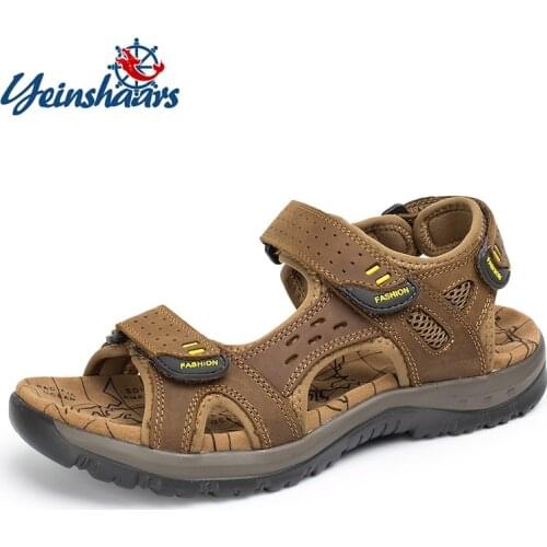 YEINSHAARS New Fashion Summer Leisure Beach Men Shoes High Quality Genuine Leather Sandals Mens Sandals Big Size 38-48