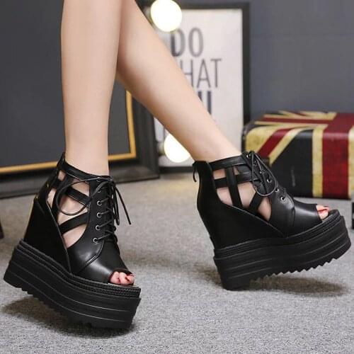 Sandals For Women 2021 Punk Gothic Black Platform Wedges High Heels womens Sandals Street Fashion Summer Woman Shoes