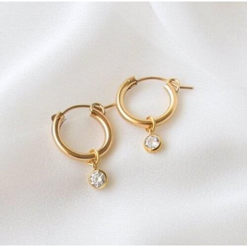 15MM Gold Hoop Earrings Gold Filled Pendientes Handmade Zircon Jewelry Brincos Minimalism Oorbellen Vintage Earrings for Women